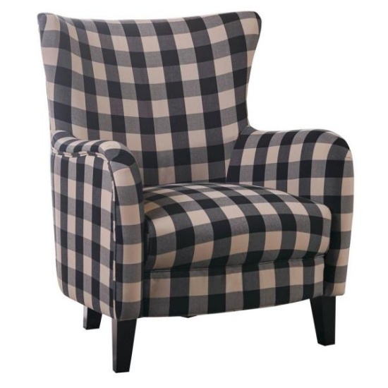 Noble House Black & White Plaid Fabric Club Chair