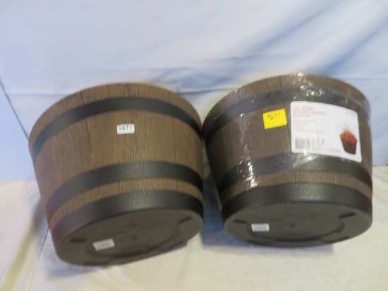 Pair of 20 in Resin Whiskey Barrel Planters