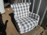 Noble House Navy & White Plaid Fabric Club Chair