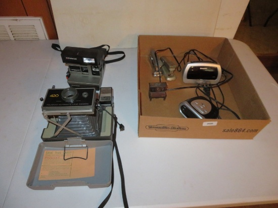Vintage Polaroid Cameras and Office Items