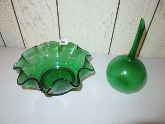 2 Pc Green Glass