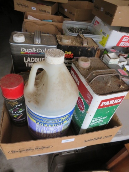 Box lot of partial Thinners, Cleaners, Paint etc