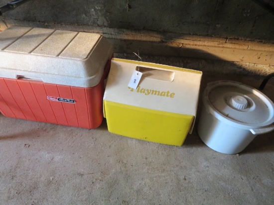 2 Coolers and a Container w/ Lid