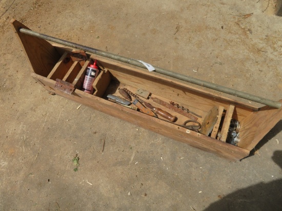 Wood carpenters tool box and contents