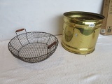 Wire Basket and Brass Look Trash Can