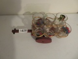 6 Shot Glasses on Wood Cart