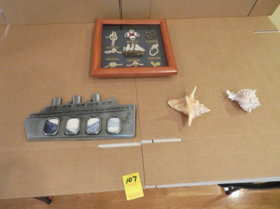 Shadow Box , Ship Photo Frame & 2 Shells