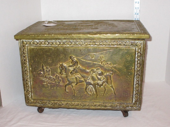 Early Hammered Brass Kindling Box