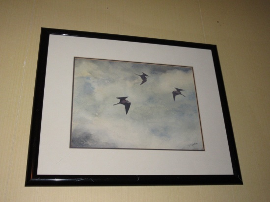 Watercolor “Ravens In Flight” Signed P. Fenton