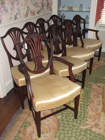 (8) Hepplewhite Shield Back Chairs w/ Wheat Carved Motif (6 Side/2 Host)