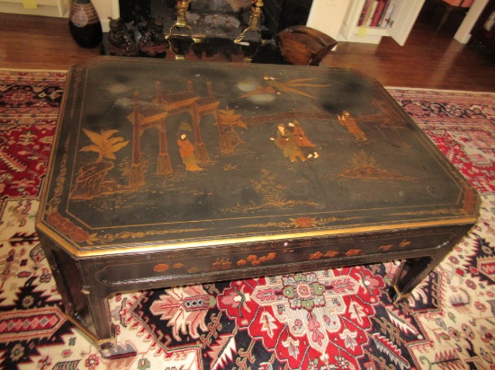 Georgian Chinoiserie Cocktail Table w/ Asian Hand Painted Characters