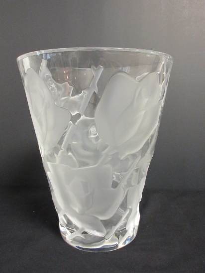 Lalique "Ispahan" Clear Crystal Vase w/ Roses Motif