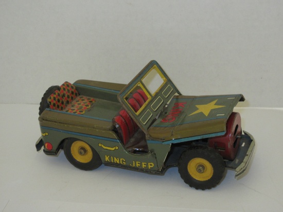 King Jeep Tin Litho Friction Toy - Very Good Condition