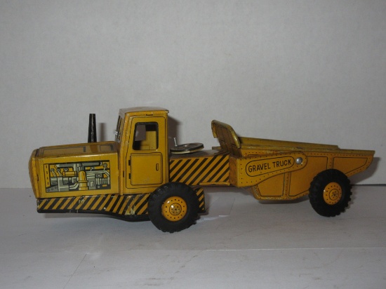 Tin Litho Friction Gravel Truck Made in Japan - 2 Small Blemishes Other Wise