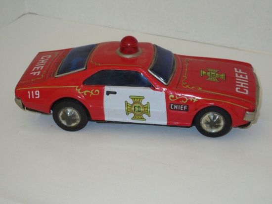 Fire Chief Tin Litho Friction Toy