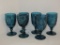 6 Blue Pressed Glass Goblets - 6 3/4