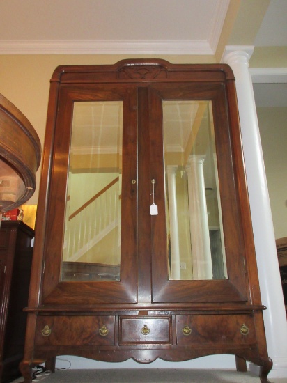 Awesome Rosewood Wardrobe w/ Beveled Mirrored Doors w/ Space for Hanging & Shelves