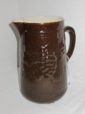 Brown Glaze Pottery Pitcher w/ Grape Pattern