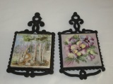 Iron Trivets w/ Hand painted Tile Inserts