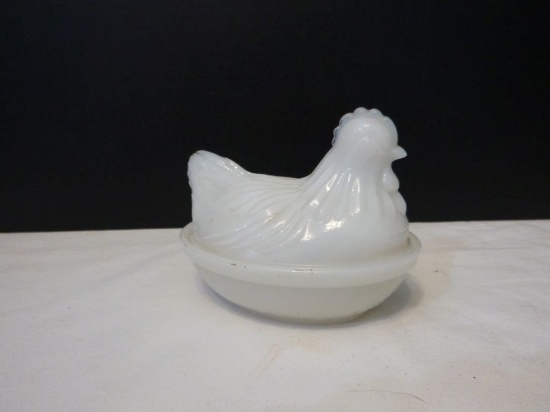 Early Milk glass Hen On Nest Candy Dish