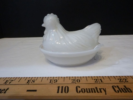 Early Milk glass Hen On Nest Candy Dish