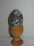 Napco Onyx Egg w/ Carved Asian Village Scene