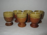 6 Wooden Egg Cups w/ Ceramic Inserts