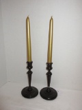 Pair 8” Tall Wooden Candlesticks