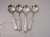 4 Vulcan Hammered Handle Silver Soup Spoons