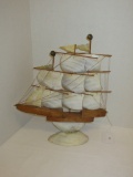Shell & Wood Ship w/ Sail