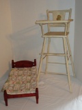 Wooden Doll Bed & High Chair