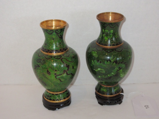 Pair Green Cloisonné Vases