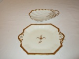 two pieces white & gold accents - nut dish & small serving plate