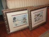 Pair Charleston Prints in ornate silver tone frames