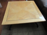 Coffee Table - pine top with inlay border & metal base