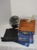 Lot - Misc. Office Items - includes fan & wooden desk organizer - see pictures