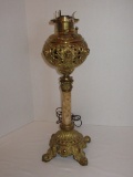 Vintage Baroque Style Electric Brass Table Lamp w/ marble center