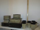 Great pottery Dinnerware - brown tones - 8 cups/8 plates/1 serving bowl/8 bowls & 8 bread plates
