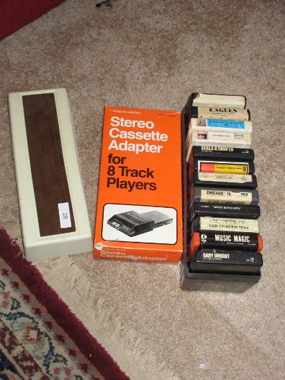 Lot - 8 Tracks & Cassettes & adapter for 8 track player