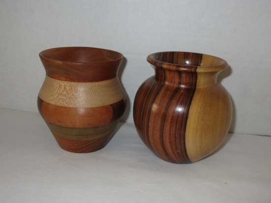 Pair Handcrafted Wooden Vases
