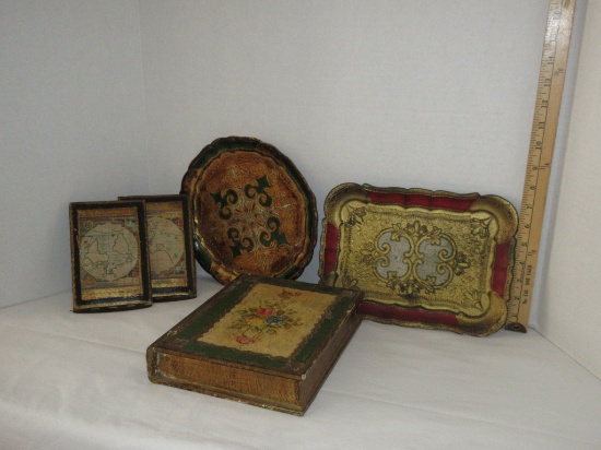 Lot - Florentine Decorative Box & Other