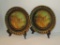 Pair Molded Resin Decorative Plates w/ Stands - Depicting Bird Scenes