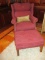 Wing Back Chair In Burgundy w/ Foot Stool