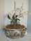 Oriental Style Cache Pot w/ Faux Orchids