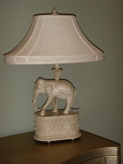 Ornate Elephant Lamp w/ Linen Shade