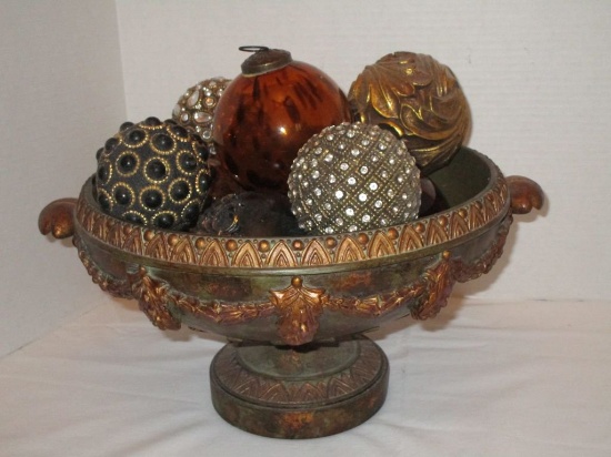 Resin Pedestal Bowl w/ Decorative Orbs