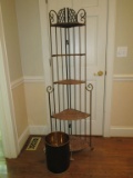 Lot - Wicker & Wrought Iron Corner Stand