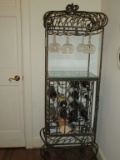 Wrought Iron French Style Wine Stand w/ Glass Shelf  & Bottle Storage