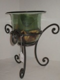 Large Glass Candle Jar w/ Wrought Iron Stand