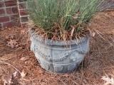 Verdigris Finished Concrete Planter w/ Lions Heads & Grass